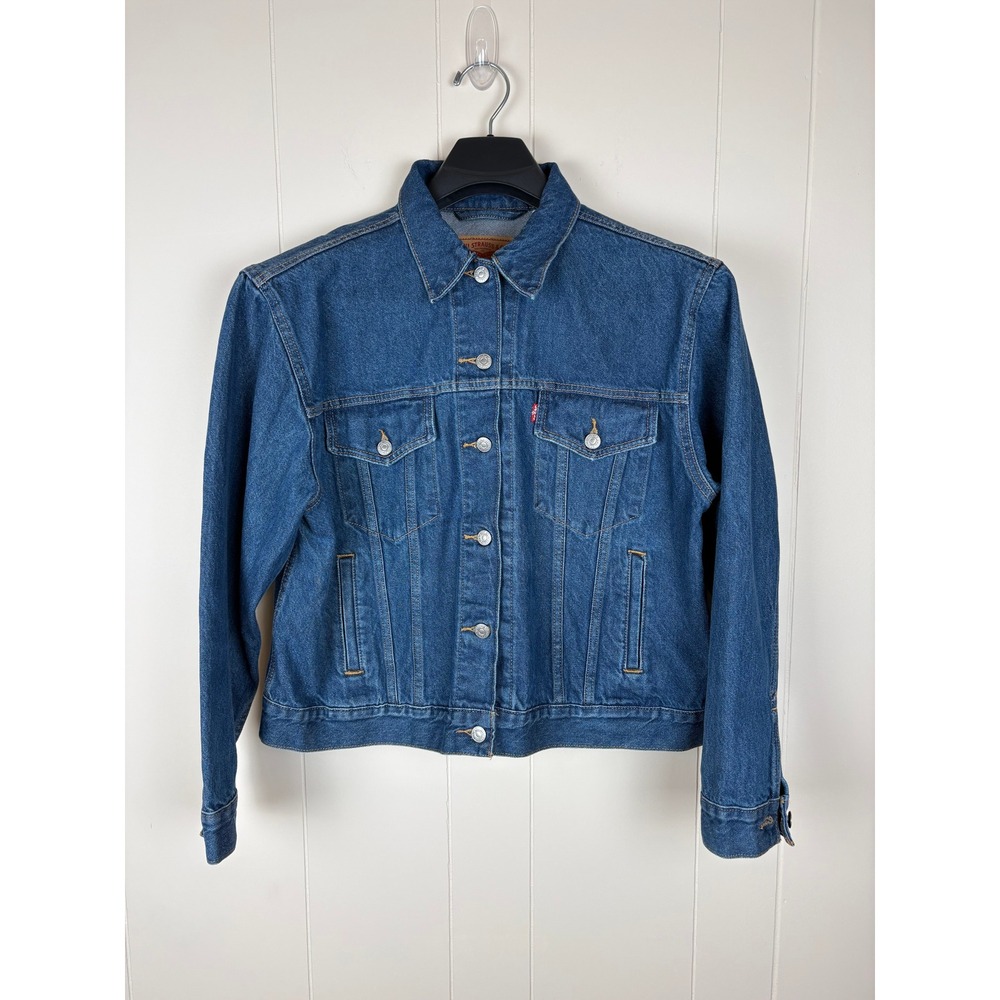 Levis Denim Trucker Jacket Medium Wash Blue Button Front Womens XL